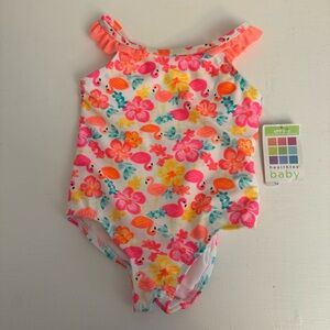 Healthtex Baby Girl Size 24 Months One Piece Swimsuit Flamingo Print UPF 50+